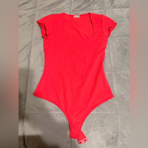 Free People Tops - Red Short-Sleeve One-Piece Bodysuit